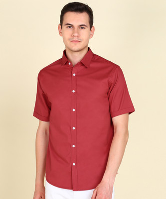 MONTREZ Men Solid Casual Maroon Shirt