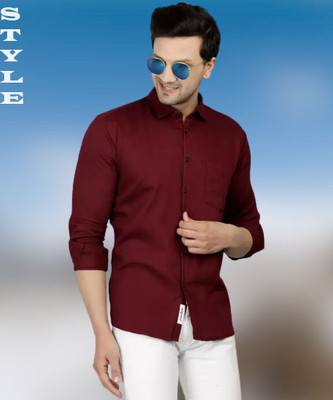 ECLORA Men Solid Formal Maroon Shirt