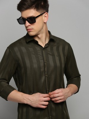 Showoff Men Striped Formal Dark Green, Black Shirt