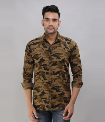 Pactimo Men Printed Casual Brown Shirt