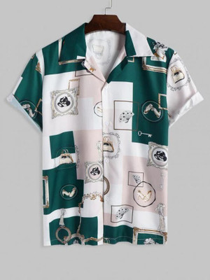 Leriya Fashion Men Printed Casual Dark Green Shirt