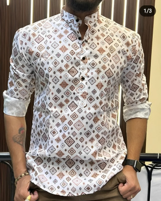 Nnc Men Printed Straight Kurta(Brown)