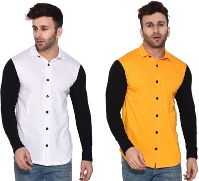 GEUM Men Solid Formal White, Yellow, Black Shirt(Pack of 2)