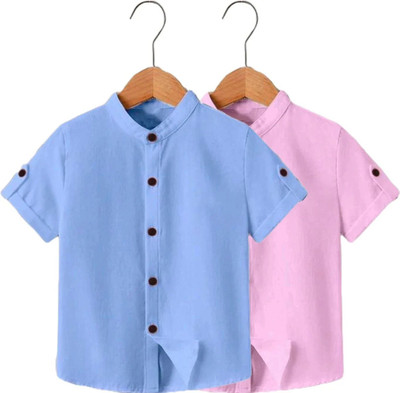 Zarila Boys Solid Casual Blue, Pink Shirt(Pack of 2)
