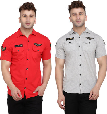 BEYOU FASHION Men Solid Casual Silver, Red Shirt(Pack of 2)