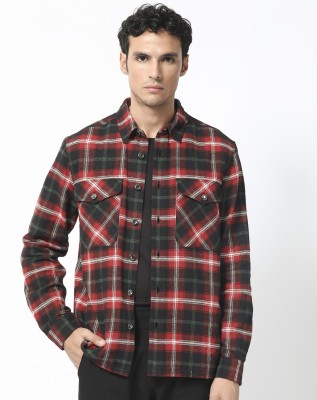 RARE RABBIT Men Checkered Casual Red, White, Black Shirt