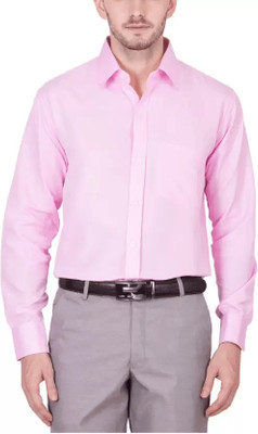 Kryptar Men Solid Formal Pink Shirt
