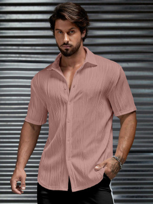 Leriya Fashion Men Self Design Casual Pink Shirt