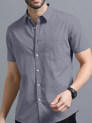 DIMMY Men Solid Casual Grey Shirt