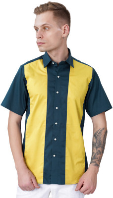 french crown Men Color Block Casual Blue, Yellow Shirt