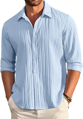 DENEEJA Men Self Design Casual Light Blue Shirt