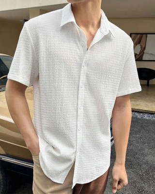 Shivark Men Self Design Casual White Shirt