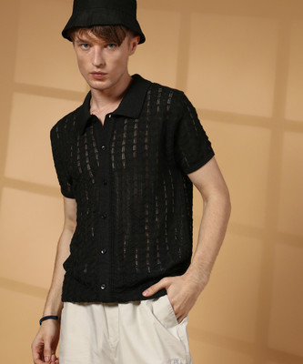 CAMPUS SUTRA Men Self Design Casual Black Shirt