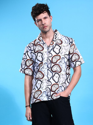 The Indian Garage Co. Men Printed Casual Cream Shirt