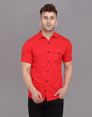 GEUM Men Solid Casual Red Shirt