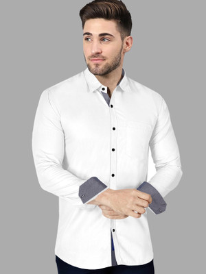 P & V Creations Men Solid Casual White Shirt