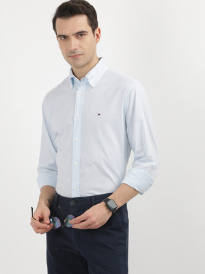 TOMMY HILFIGER Men Striped Casual Blue Shirt