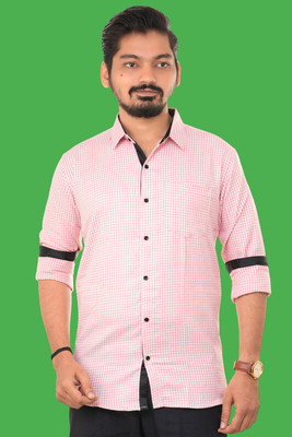 PUBHIZA Men Checkered Casual Orange Shirt