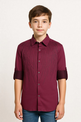 Charchit Boys Self Design Casual Maroon Shirt