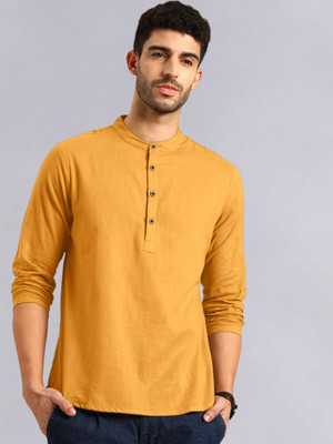 allan peter Men Solid Straight Kurta(Yellow)