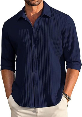 RAHUL LOOK Men Self Design Casual Dark Blue Shirt