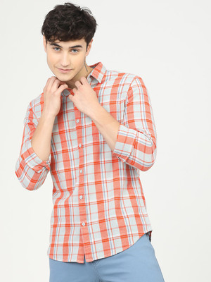 HIGHLANDER Men Checkered Casual Orange Shirt