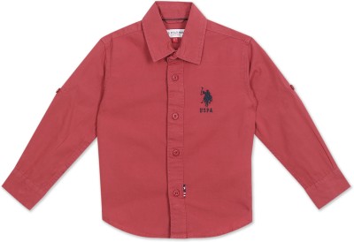 U.S. POLO ASSN. Baby Boys Solid, Printed Casual Red Shirt