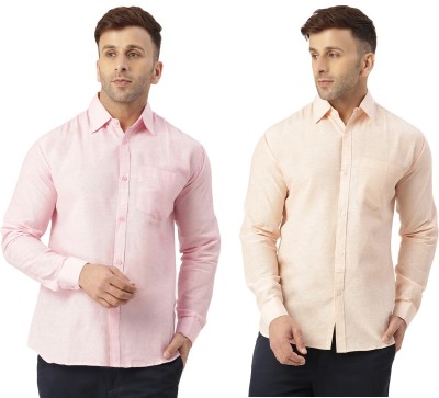 RIAG Men Solid Casual Pink, Beige Shirt(Pack of 2)