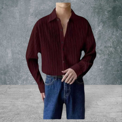 SHIVAY TRENDS Men Self Design Casual Maroon Shirt