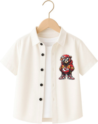TycoonShop Boys Printed, Solid Casual White Shirt