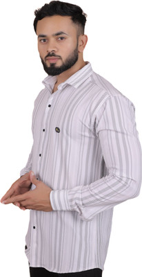 GCFAB Men Striped Casual White Shirt