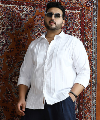 Instafab Plus Men Self Design Casual White Shirt