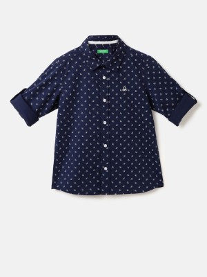 United Colors of Benetton Boys Printed Casual Blue Shirt