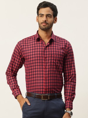 English Navy Men Checkered Formal Red, Blue Shirt