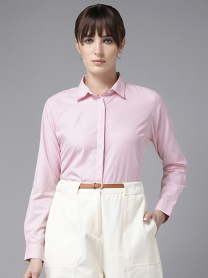 English Navy Women Striped Formal Pink Shirt