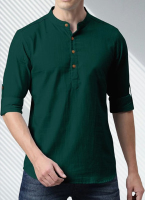 zbio Men Solid Casual Green Shirt