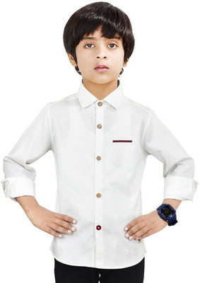 Paper Crane Boys Solid Casual White Shirt
