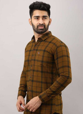 LRK Men Checkered Casual Brown Shirt