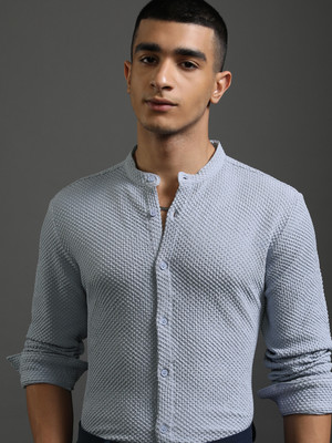 HIGHLANDER Men Self Design Casual Blue Shirt