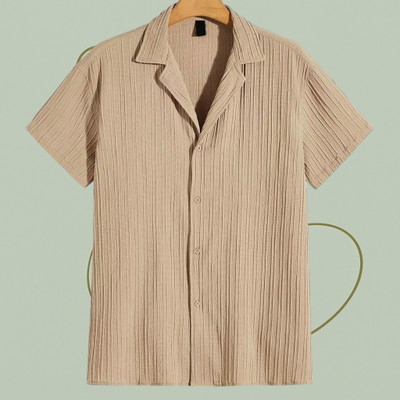 Looksky Men Self Design Casual Cream Shirt