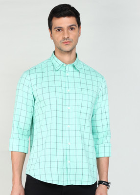 INDIAN TERRAIN Men Checkered Casual Green Shirt