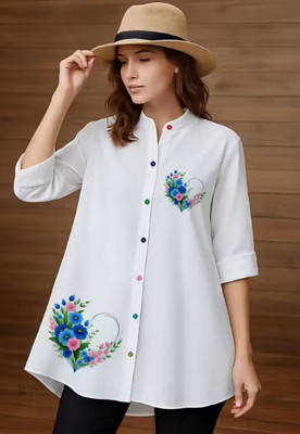 Leemadi Trendz Women Printed Casual White Shirt