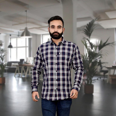 Arthz Fab Trend Men Checkered Casual White, Blue Shirt