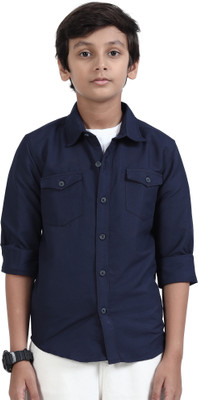ROCKET SCIENCE Boys Solid Casual Dark Blue Shirt