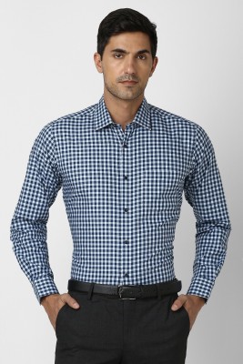 VAN HEUSEN Men Checkered Formal Dark Blue, White Shirt