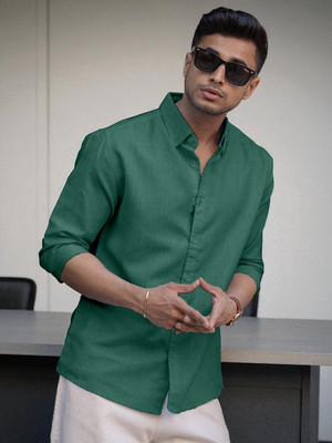 Yanthhi Men Solid Casual Green Shirt