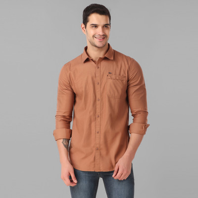 WOLF & CO. Men Solid Casual Khaki Shirt