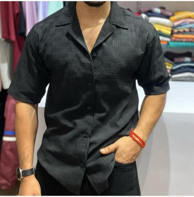 MAA UMA Men Self Design Casual Black Shirt