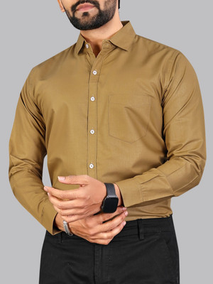 MILDIN Men Solid Formal Brown Shirt