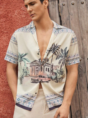 HARPITA Men Printed Casual Cream Shirt